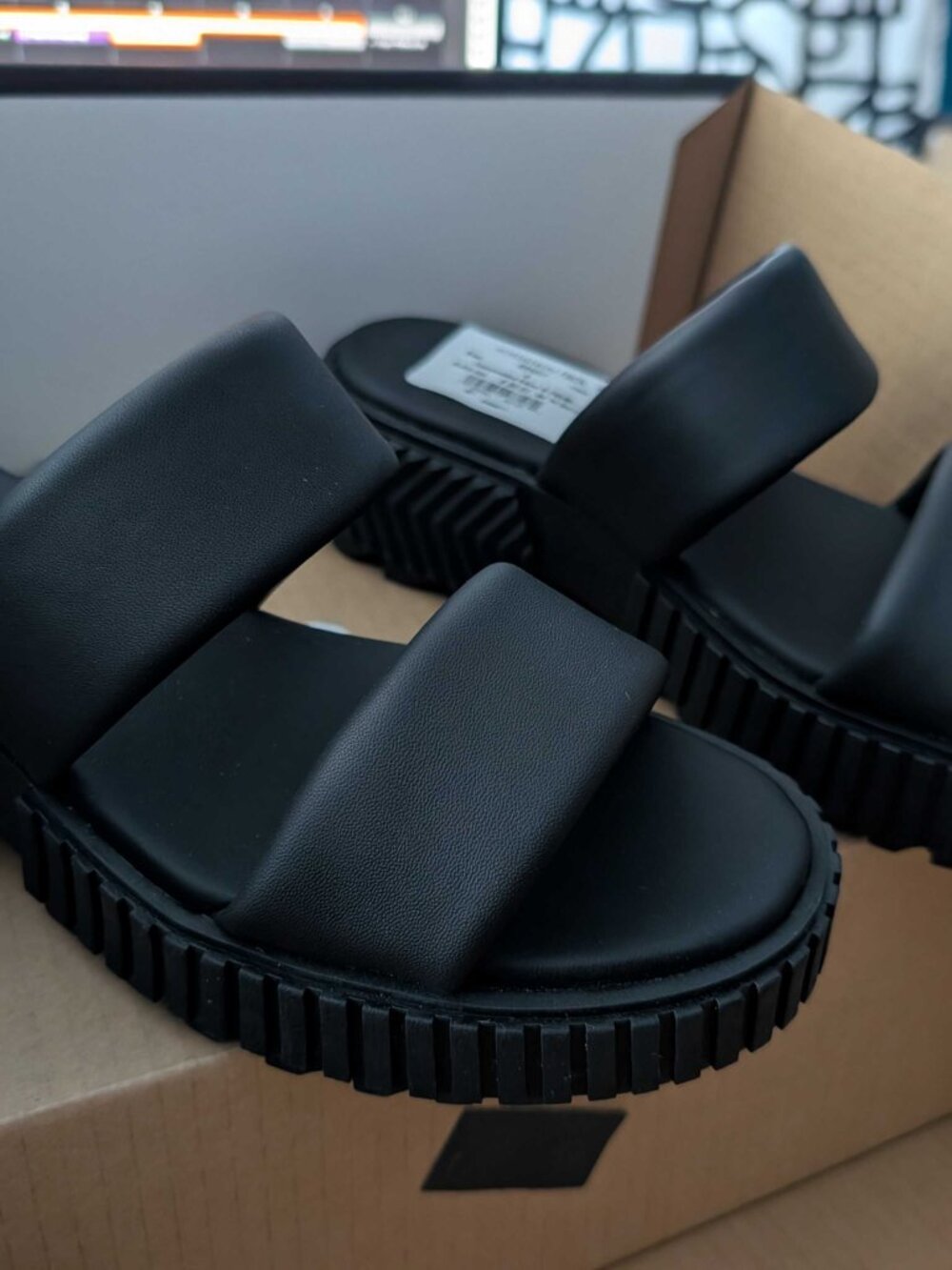 SOREL ONA Streetworks Mid Sandals NIB Platform Leather Slides Women’s 8 Black - Picture 8 of 11